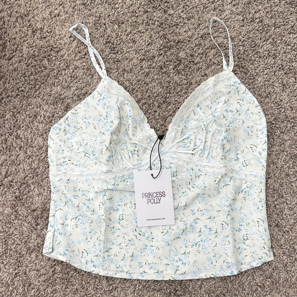 Princess Polly Blue Floral Lace Cami Top